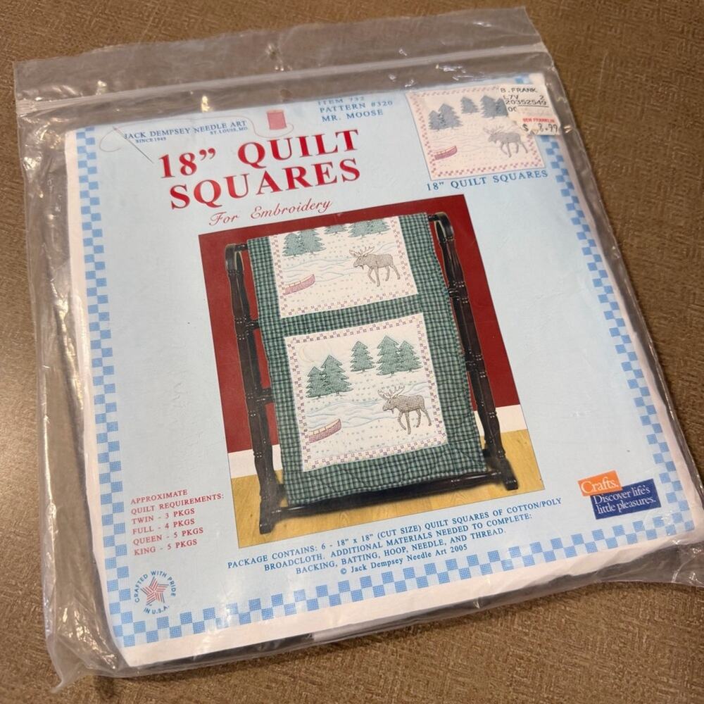 Jack Dempsey Needle Art 18" quilt squares for embroidery Mr. Moose Pattern #320